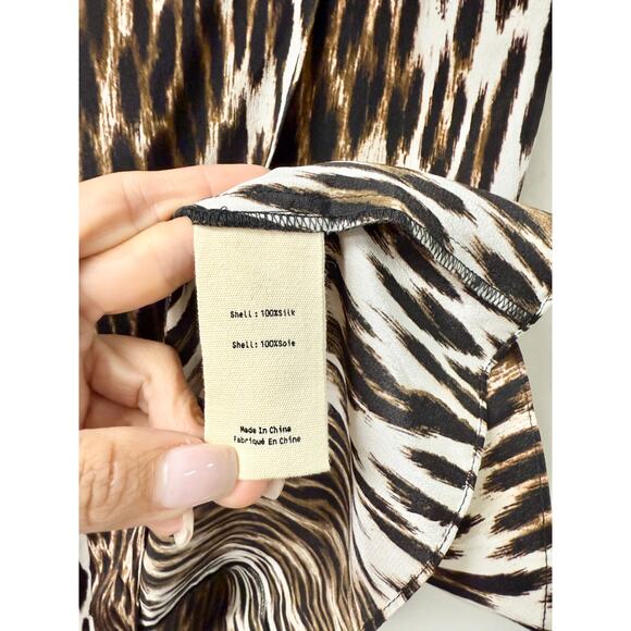 L'agence Cipriana Leopard Print Asymmetrical Silk Mini Dress Brown Womens Size S - Picture 4 of 5